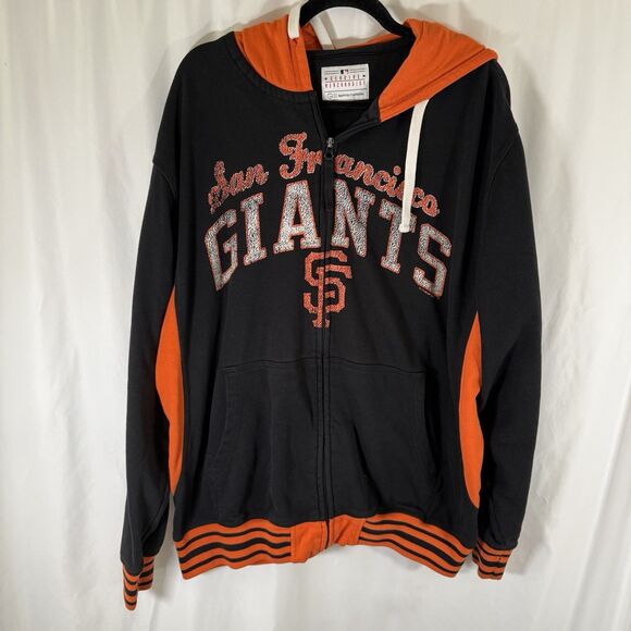 San Francisco Giants Hoodie Men's XXL Black Distressed Drawstring Pockets - Picture 1 of 10